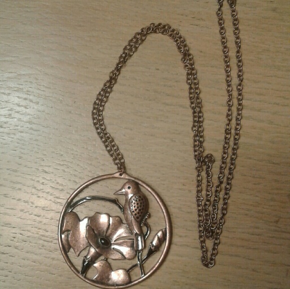 Vintage metal/copper Bird Floral Necklace